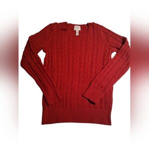 Vibrant Red Cable Knit Sweater, Eclectic Grandpa Preppy Old Money Style, Medium